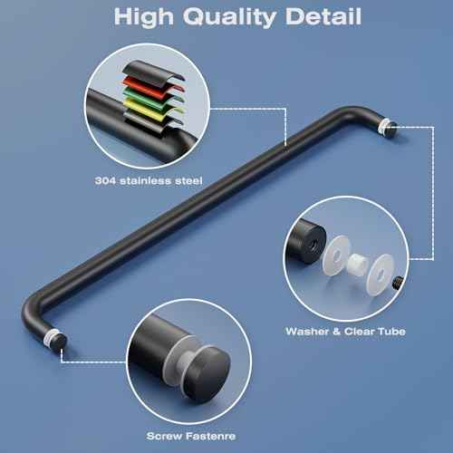 Ranbo Glass Shower Door Towel Bar 24 Inch Stainless Steel Sliding Shower Door Handle Replacement with Matte Black Finish for Commercial and Residential Glass Doors