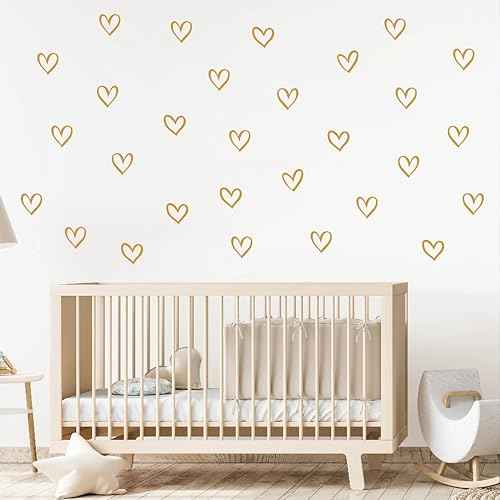 56pcs Set Heart Wall Stickers 4 Different Shapes of Hearts Hand Drawn Heart Decals Nursery Wall Decor Kids Room Wall Art Wall Decals Easy to Stick Y88 (Gold)