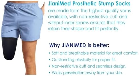 Prosthetic Stump Socks – AK, 1 PLY, Light Compression, Moisture Control, Sensitive Skin, Amputee Socks, Daily use, Breathable, Taiwan Excellence, 4 PCS