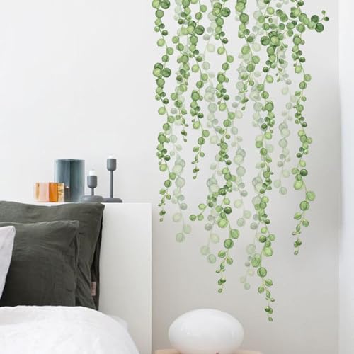 Hanging Vine Wall Decals, Green Leaves Design, 39.2x22 Inch, 2-Piece Set for Living Room and Bedroom