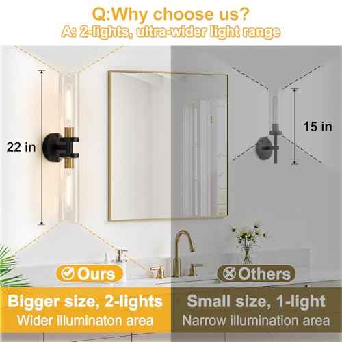 Black and Gold Wall Sconce, Bathroom Sconces Wall Lighting with Clear Glass, Modern Sconces Wall Light fixtures for Bathroom Mirror Living Room Hallway Bedroom