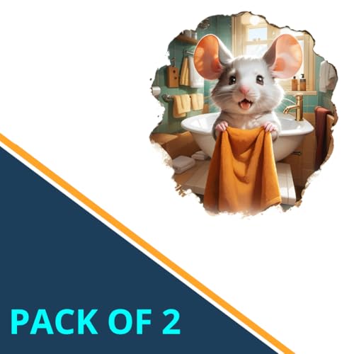 Mouse in The Bathroom Wall Sticker 3D, Pack of 2, Size 4 inches