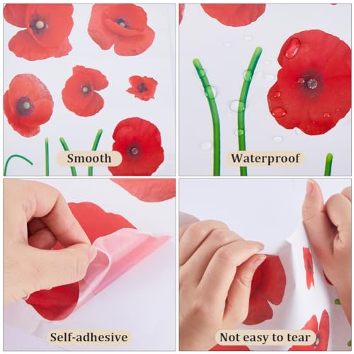 GORGECRAFT 27.8x8 Large Red Poppy Flower Wall Decals Trash Stickers for Trash Cans Decorative 3D Floral Stickers Waterproof Beautiful Flowers Self Adhesive Peel & Stick Removable Decor