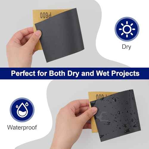 Romeda 72Pcs Sand Paper, 9x3.6 Inches, Silicon Carbide, 120/150/180/240/320/400/600/800/1000/1500/2500/3000 Grit, Wet/Dry, Compatible with Wood, Metal, Plastic