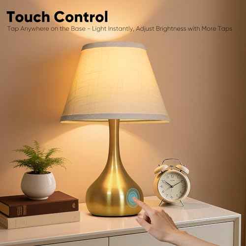 Touch Table Lamp for Bedroom Set of 2, 3-Way Dimmable Bedside Lamp for Nightstand, 17¡± Modern Metal Desk Lamp with Linen Shade for Living Room, Kids Reading, Dorm, Home Office Decor, Bulb Included