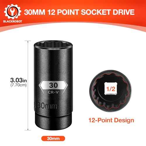 BLACKROBOT 30 mm 12-Point Deep Impact Socket, 1/2 Inch Drive, Metric, Cr-V Steel With Black Manganese Phosphate Coating