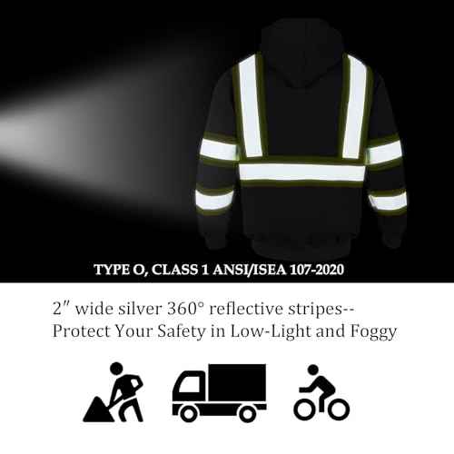 VENDACE High Visibility ANSI Class 1 Reflective Safety Fleece Sweatshirt Hoodie for Men with Detachable Hood(Grey,XL)