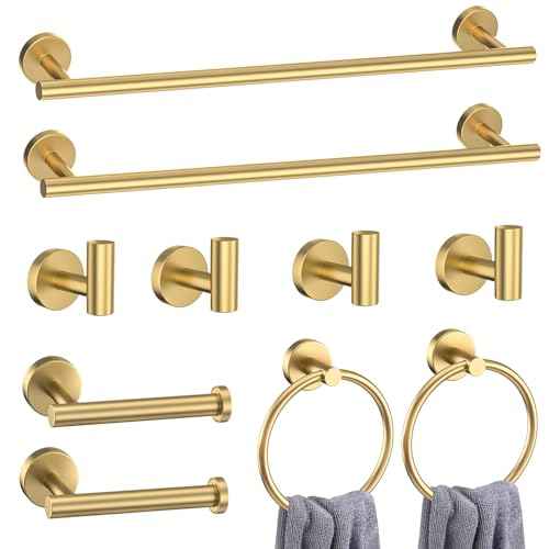 10-Piece Gold Bathroom Hardware Accessories Set-Brushed Gold Towel Bar Set,SUS304 Stainless Steel Towel Rack Set for Bathroom-Wall Mounted,23.6-Inch Towel Holder Set
