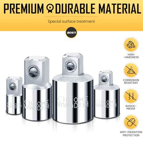 BOEN 4 Piece Socket Adapter and Reducer Set, 1/4", 3/8", 1/2" Drive Socket Adapter Set, SAE Adapter Conversion Set for Impact Driver Wrench, Chrome Vanadium Steel, Full Polished