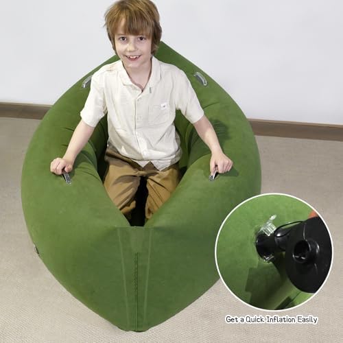 Sensory Peapod Chair for Kids, 60" Inflatable Pea Pod Chair Sensory Toys for Autistic Children, ADHD Sensory Canoe with Neck Pillow, Electric Air Pump, Green