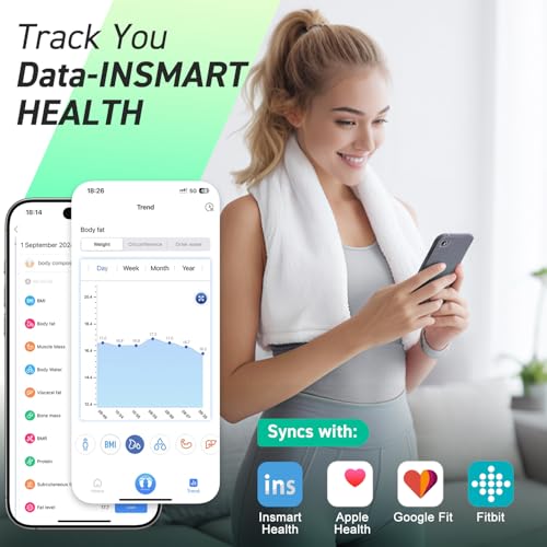 INSMART Smart Scale for Body Weight,Accurate Digital Weight Scale and Fat Percentage,Bluetooth Body Fat Scale with BMI Muscle Mass,16 Body Composition,Health Monitor Analyzer with APP Sync