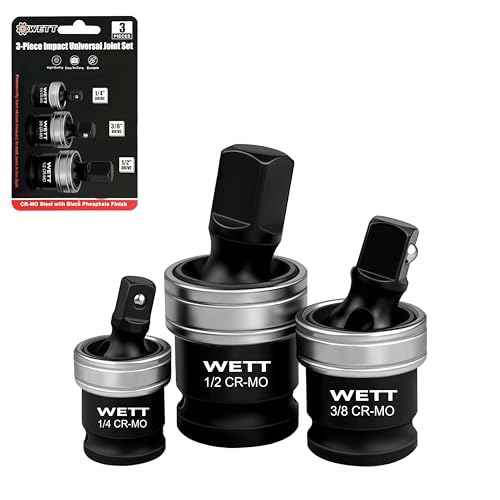 WETT Impact Universal Joint Set, 3-Piece Socket Swivel Adapter Set, 1/2", 3/8" and 1/4" Drive Impact Grade Wobble Socket, U-Joint Sockets, CR-MO Steel