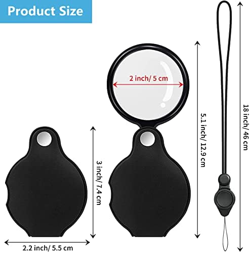 SAYEEC 4 Pcs 10X Small Magnifying Glass for Reading, Pocket Magnifier Folding Magnify Glass with Rotating Protective Leather Sheath and 4 Pcs Lanyard, Mini Magnifying Lens for Books Jewelry Coins Gems