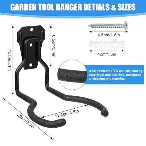MAQUITA Garden Tool Wall Mount Rack, 4-Piece Steel String Trimmer Holder, Garage Storage Hook for Weed Eater, Leaf Blower, Lawn Equipment