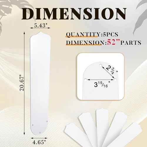 5Pcs Replacement Fan Blades for 42 52 Ceiling Fan Waterproof Weatherproof Blades Replacement for Broken Substitution Indoor Outdoor Summer(White,52 Inch)