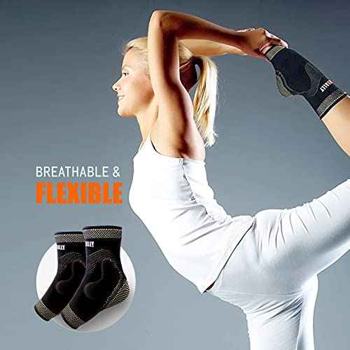 NeoAlly Copper Infused Ankle Brace Silicone Gel Ankle Support Compression Sleeves for Pain Relief, Plantar Fasciitis, Achilles Tendonitis, Large, 1 Pair