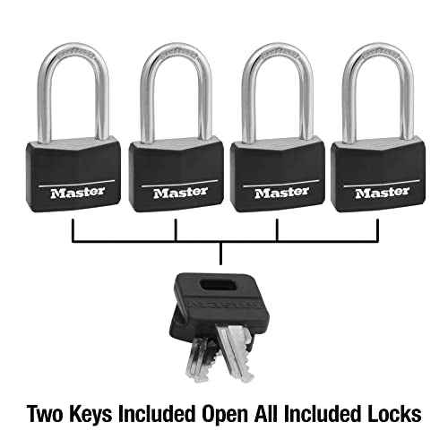 Master Lock Covered Aluminum Padlock with Key, 141QLF, 4 Pack Keyed Alike