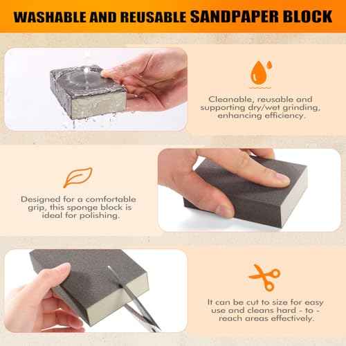 Extra Fine (400 Grit) Manual Sanding Sponge Sheet Kitchen Polishing Grinding Abrasive Sponge Block 4-Inch, 4-Pack