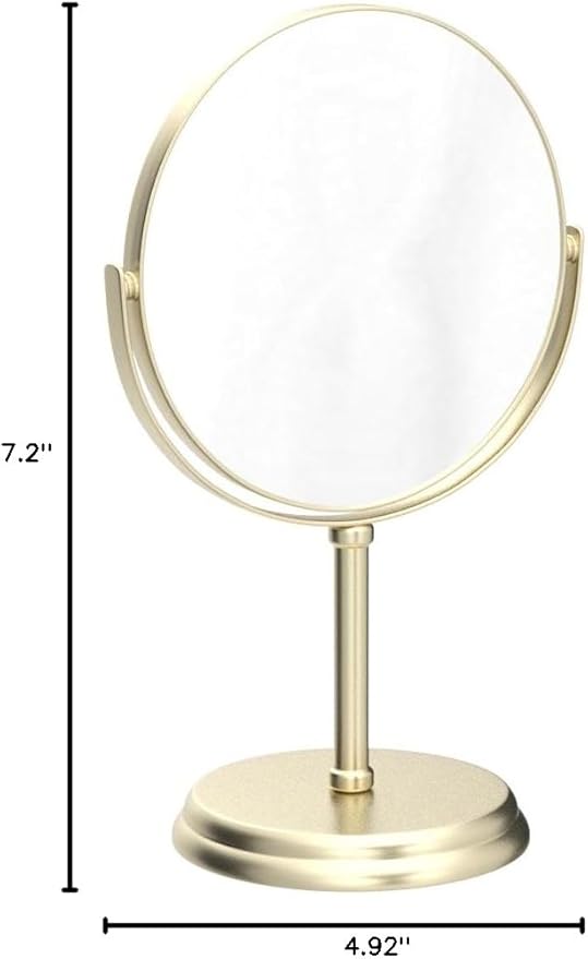 Amazon Basics Tabletop Magnifying Vanity Round Mirror with Clear Reflection, 1X/5X Magnification, Iron Frame, 7.2" x 4.92", Gold