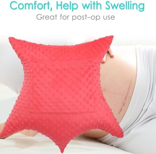 Star Shape Hysterectomy Recovery Pillowy for Hysterectomy Recovery Must Haves with 2 Pockets Products Gifts Tummy Tuck Abdominal Surgery Cushion,Minky Dot Red