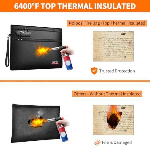 Noiposi 6400¢µ Fireproof Document Bag with Lock,Dual-Zip Compartments Fireproof Money Bag for Cash and Documents,12 Layers Heat Insulated Fireproof Bag with Zipper,Protects Important Papers,Valuables