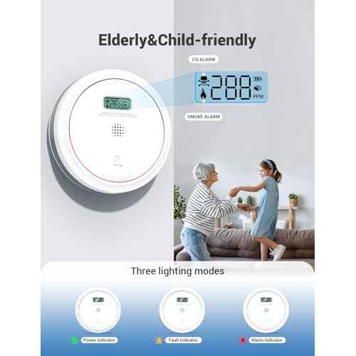 Smoke and Carbon Monoxide Detector Combo 10 Year Battery, Dual Sensor Smoke Alarm Carbon Monoxide Detector with LCD Display for Home, 1 Pack