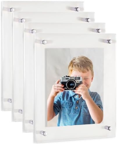 ArtToFrames 10x20 Inch Double Panel Floating Acrylic Picture Frame (Full Frame is 14x24) comes with Chrome Standoff Hardware, Made in the USA, 4 Pack