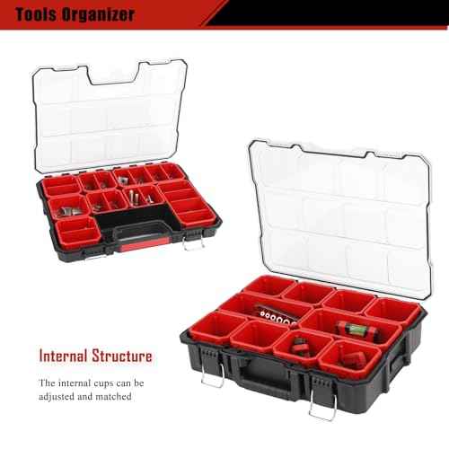 Tools Organizer, Small Parts Storage Craftsman Toolbox, 2 Pcs (1+1) Durable Hardware Deep Box Storage, 17.3 * 14 * 6.7" with Removable Inner Cups