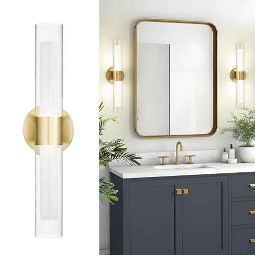 kudos Gold Bathroom Sconces Wall Lighting, Bathroom Vanity Light, Modern Wall Lights with Clear Glass and Frosted Glass,3000K/4500K/6000K Adjustable, KDVL06-GD-2