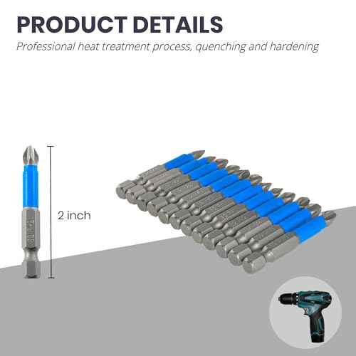 Anti Slip Phillips Cross Slot Pozidriv Screwdriver Bit Set 12PCS 1/4 Inch Hex Shank 2 Inch/50 mm Length S2 Steel with Magnetic for Power Screwdriver Drill Impact Driver Tool Accessory