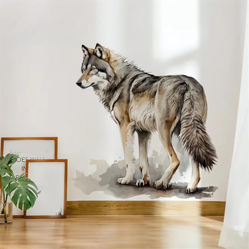 Realistic Wolf Wall Stickers, sacinora Ink Wolf Wild Animal Wall Decals Removable Vinyl Peel and Stick for Living Room Bedroom Sofa TV Background Art Home Decorations