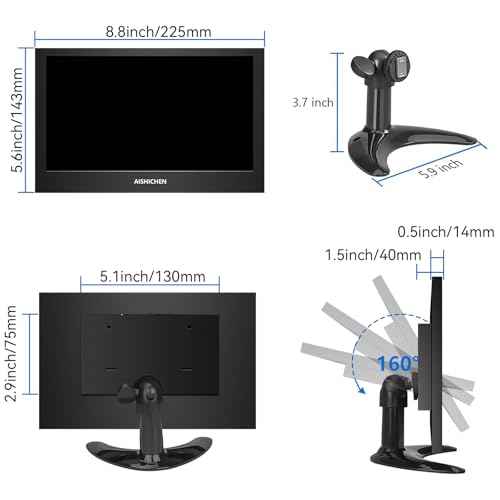 9 Inch Small Monitor Built-in Speakers, Mini Monitor 1280 x 720, HDMI VGA Input 60 Hz 3ms IPS Screen Display, Security Display for Raspi CCTV Camera Car HDMI VGA Input Metal Shell