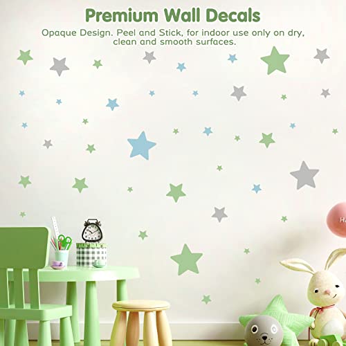Stars Wall Decals Peel and Stick, Green Blue Grey Stars Wall Stickers for Adults Bedroom, Vinyl Stars Wall Decals for Living Room