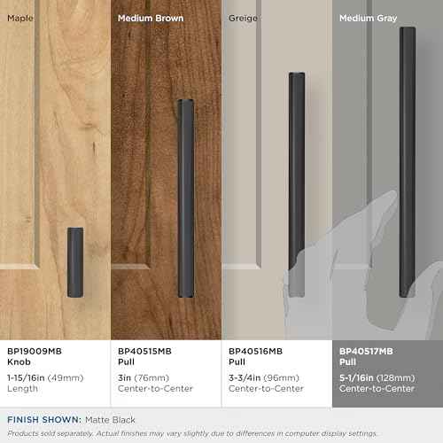 Amerock Bar Pulls 5-1/16 inch (128mm) Center-to-Center Matte Black Cabinet Pull - 10 Pack, 10BX40517MB