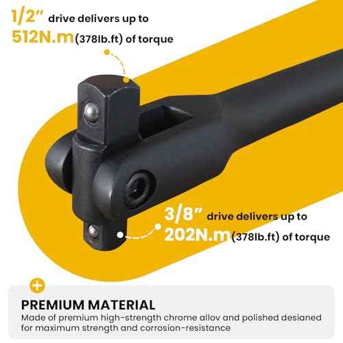 24" Breaker Bar, 1/2" & 3/8" Dual Drive, 360 Rotatable Head, Chrome Vanadium Steel, 600Nm Torque, Ideal for Tight Spaces