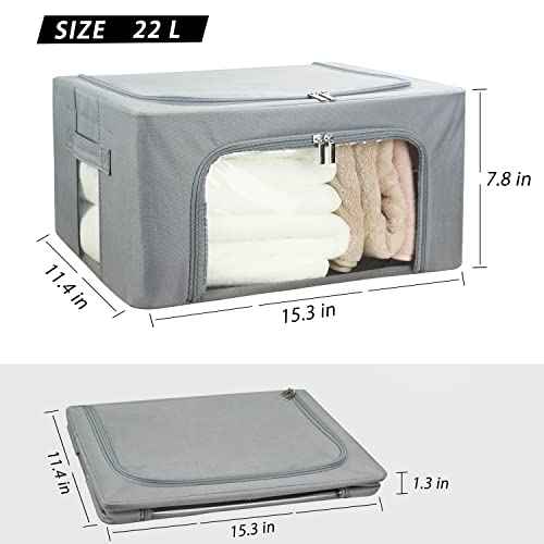 UUBEMM Clothes Storage Bins with Foldable Sturdy Frame,Stackable Storage Box for Closet Shelf Organizers for Seasonal Clothing,Blankets,Towel Bed Sheets,Toys Gift Others (Small -22L x3PACK, Grey)