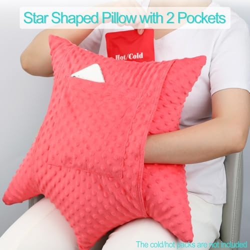 Star Shape Hysterectomy Recovery Pillowy for Hysterectomy Recovery Must Haves with 2 Pockets Products Gifts Tummy Tuck Abdominal Surgery Cushion,Minky Dot Red