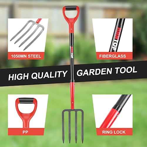 4-Tine Heavy Duty Pitchfork Digging Fork Garden Fork Pitch Forks with Fiberglass Handle for Gardening, Hay,Digging Potatos,43 inches