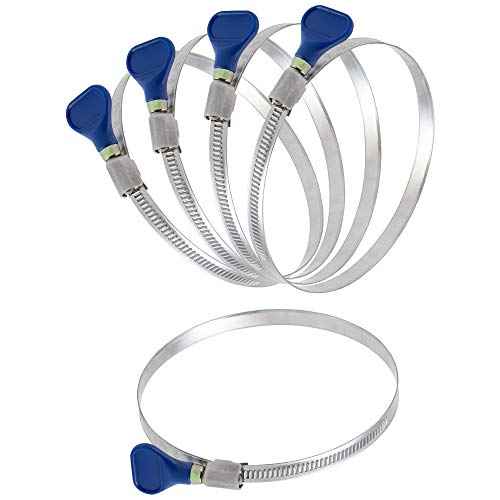 Fulton 5" Inch to 6" Thumb Screw Key Adjustable Stainless Steel Hose Clamps - 5 Pack, Pipe, Dryer Vent, Dust Collection, Automotive, RV Clamps