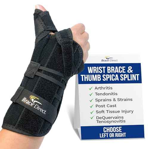 Brace Direct Wrist Brace & Thumb Spica Splint - Support for Carpal Tunnel, Arthritis, Tendonitis, Gamekeeper's Thumb, Post-Cast Recovery and De Quervain's (Right - One Size Fits All)