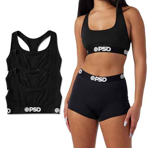 PSD Womens Sports Bra ? Black Modal 3-Pack, Comfortable Medium Support Sports Bras for Women Pack, Womens Racerback Sports Bras Multipack, X-Small
