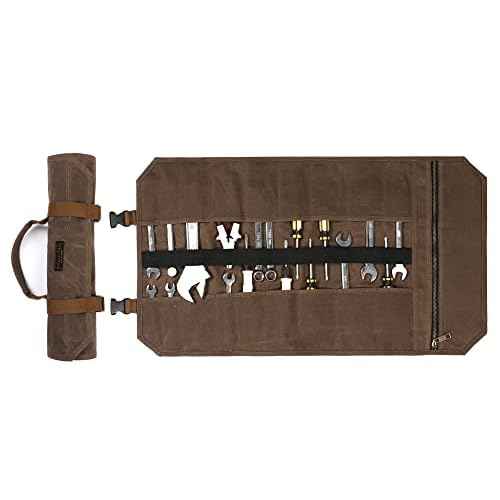 Denifiter Tool Bag, Heavy Duty 16oz Waxed Canvas Tool Roll Up Pouch Tool Organizer, (L) 25" X (H) 14.5" Gray