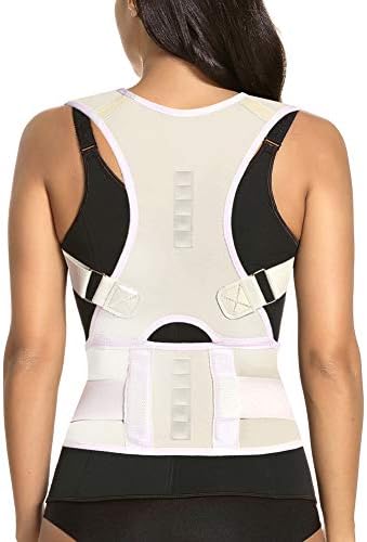 Thoracic Back Brace Posture Corrector - Magnetic Support for Neck Shoulder Upper and Lower Back Pain Relief - Perfect Posture Brace for Cervical Lumbar Spine - Fully Adjustable Belt (Beige, X-Large)