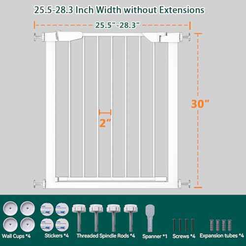 Fairy Baby 25.6-28.3 Inch Narrow Easy Install Baby Gate, Metal Safety Child Gate for Doorways, No Drilling Pressure Mounted Pet Gate for Small Stairs, No Extensions, White