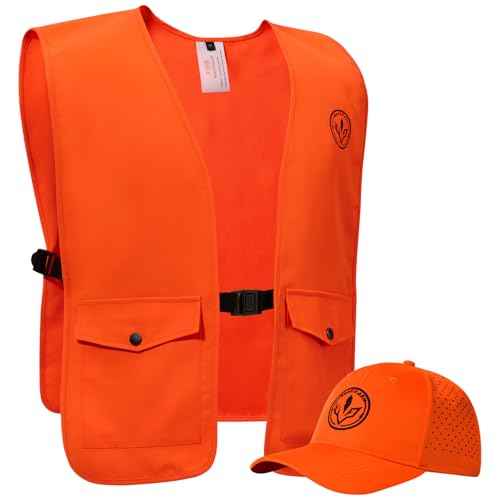 BASSDASH Blaze Orange Hunting Safety Vest & Baseball Hat Unisex Highly Visible Water Resistant Quick Dry for Fishing Hiking