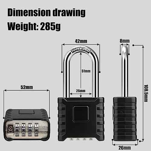 2 Pack 2.3in Long Shackle Combination Padlock [One-Touch Unlocking], Diyife Large Heavy Duty Outdoor Padlock Design of Hidden Password, High Security for Locker, Gym, Garden, Fences, Garage, Black