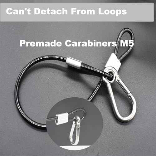 10 pcs 12 inch Vinyl Cover Coated Stainless Steel Wire Rope Lanyard Cable Tether Safety Strap with Hooks and 2 Loops (4mm Thickness), Black