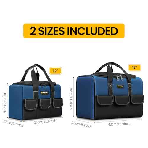 2 Pack Tool Bag for Men, 12 Inch & 17 Inch Heavy Duty Open Top Tool Bag with 5 Pockets for Electrician Tool Bags, Maintenance Workers, Plumbers, Household use