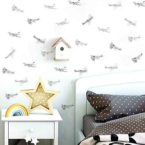 Boy Vintage Planes Wall Decals - Peel and Stick Airplane Wall Stickers, Sketch Themed for Baby Boys or Gender Neutral Rooms