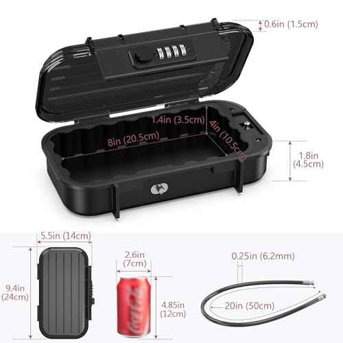 LOFICOPER Portable Lock Box, Beach Security Box for Travel, Anti-Theft 4-Digit Combination Lock Box, Cash Box with Removable Wire Rope for Dorm, Gym, Travel, Hotel, Office